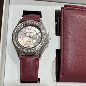 Elegant Silver and Burgundy Women's Watch